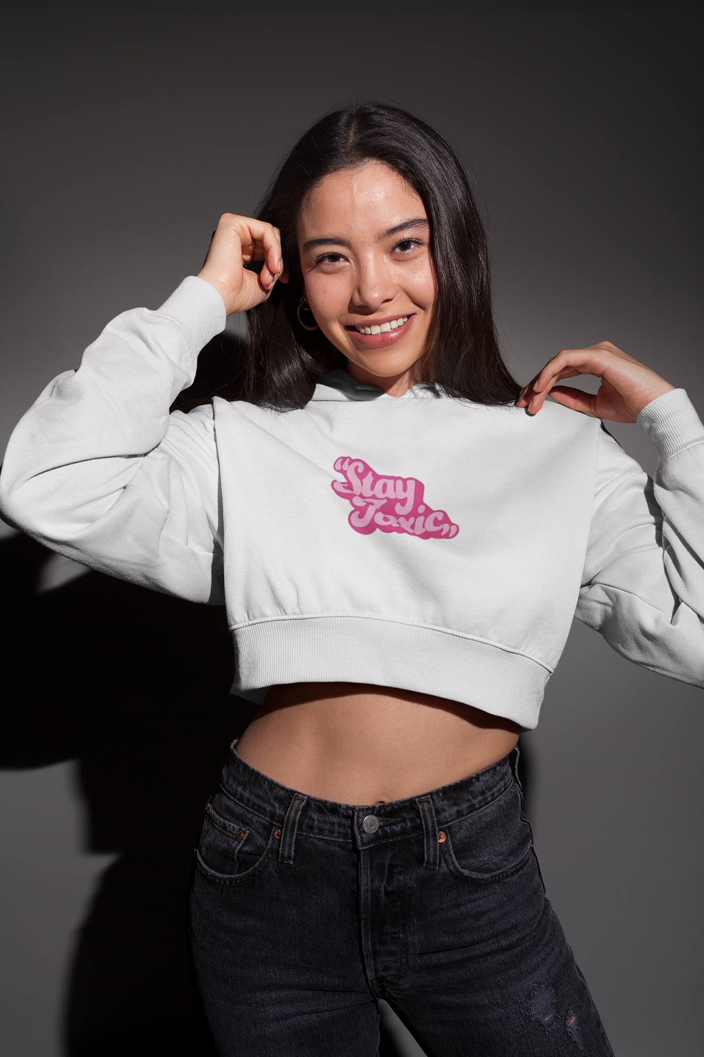 'Stay Toxic' Oversized Crop Hoodie