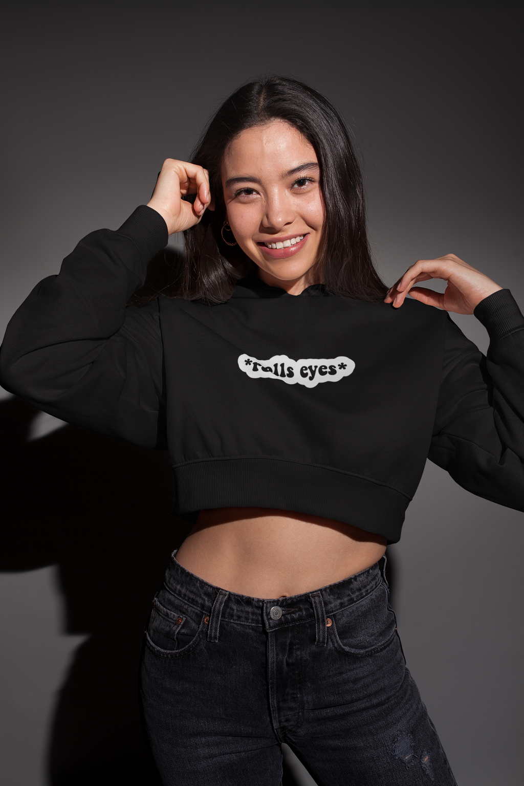 'Rolls Eyes' Oversized Crop Hoodie