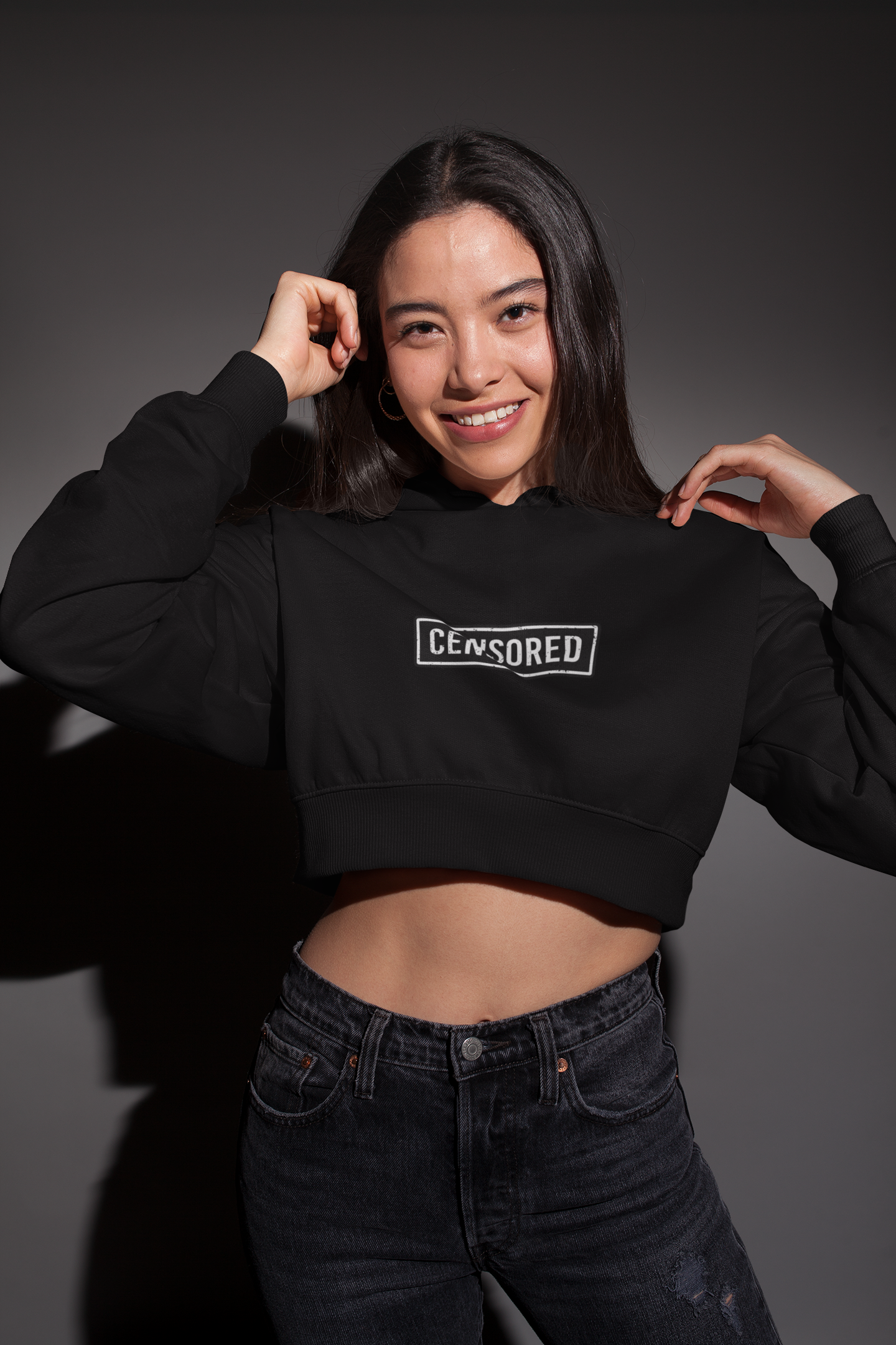 'CENSORED' Oversized Crop Hoodie