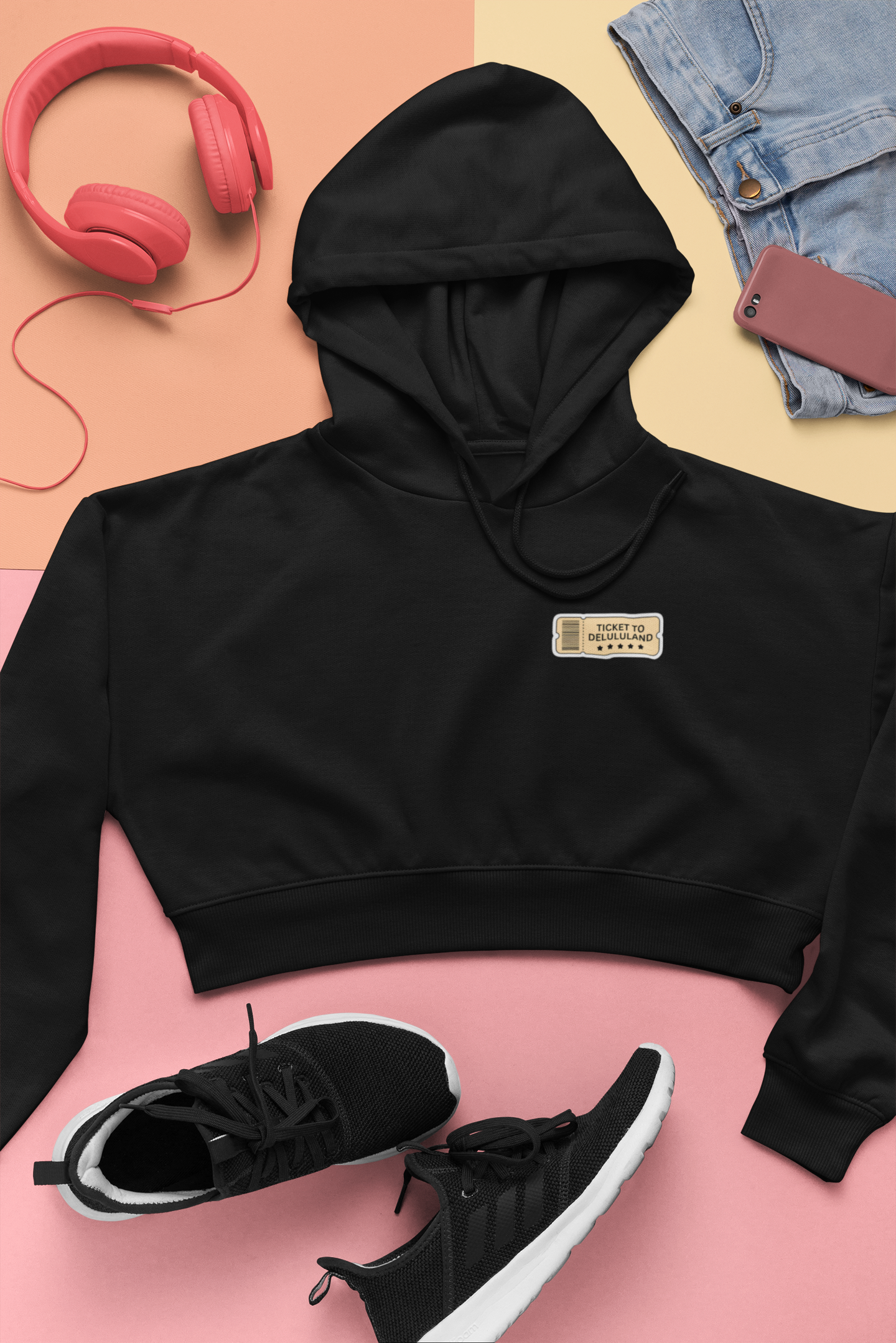 'Ticket to Delululand' Oversized Crop Hoodie