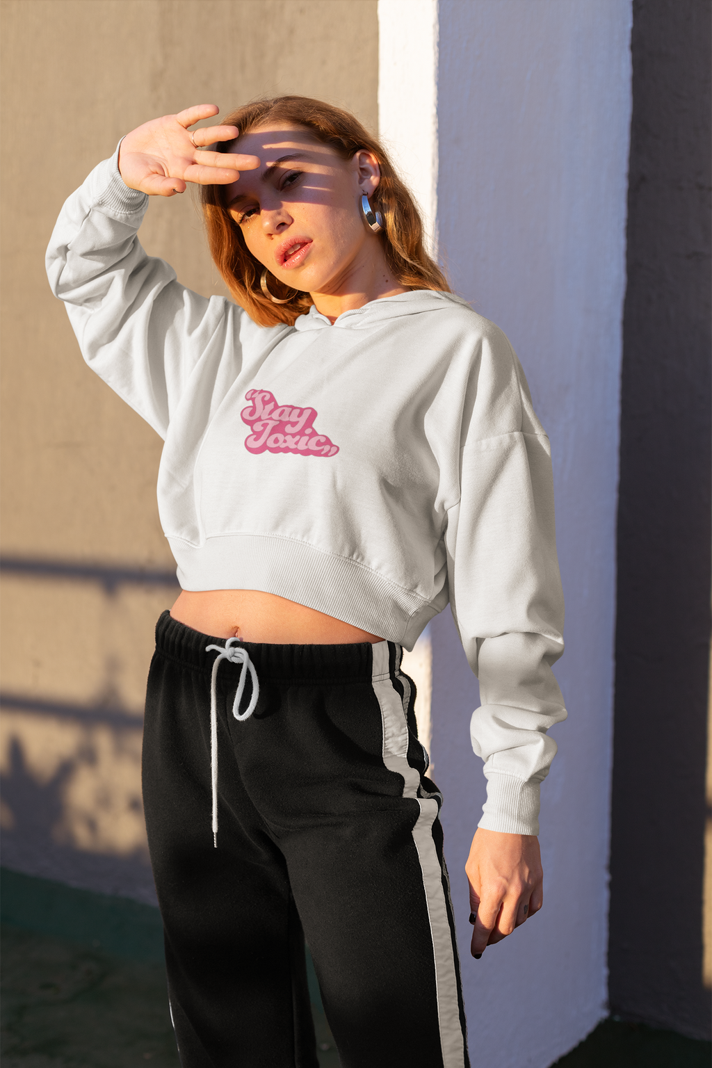 'Stay Toxic' Oversized Crop Hoodie