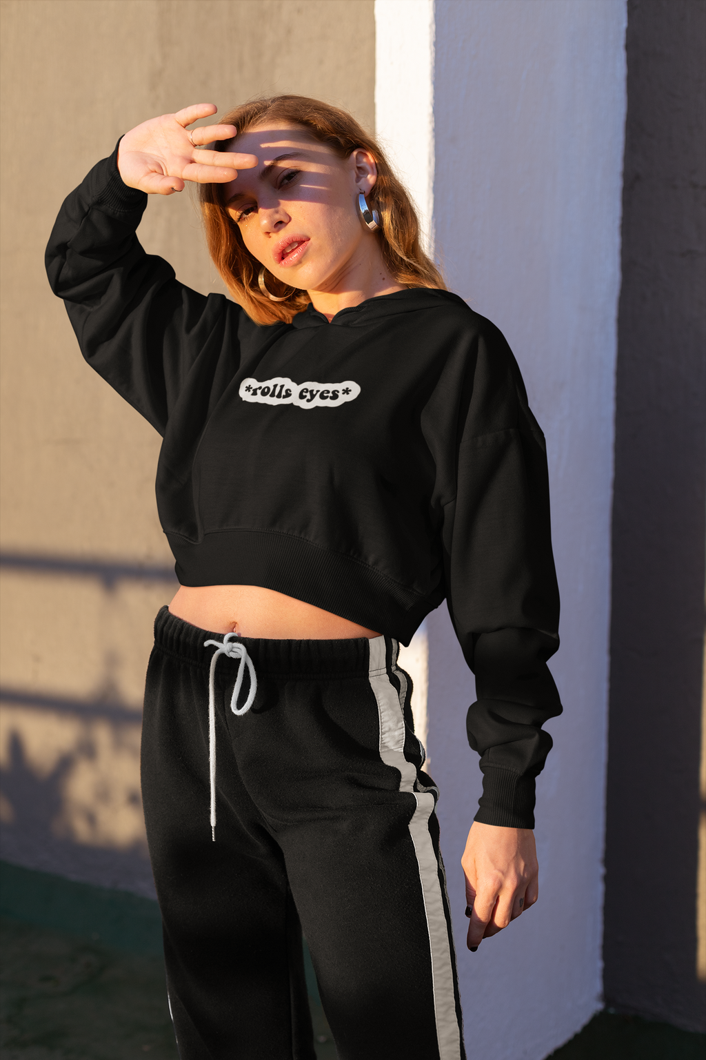 'Rolls Eyes' Oversized Crop Hoodie
