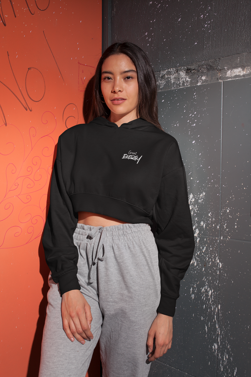 'Great Energy' Oversized Crop Hoodie