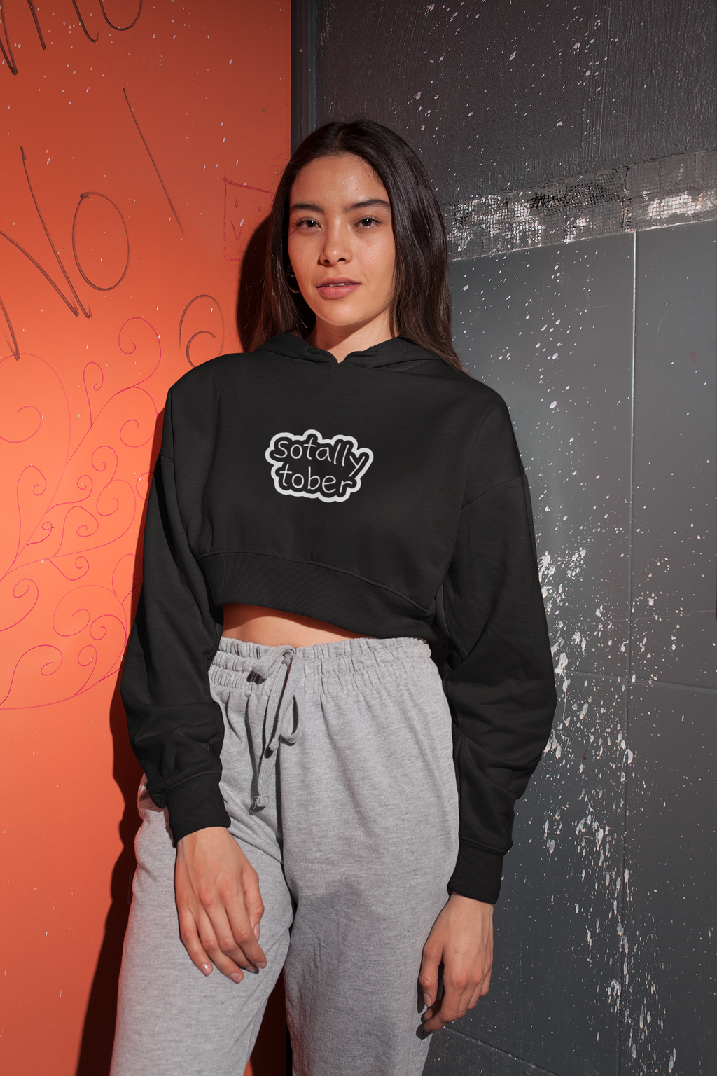 'Sotally Tober' Oversized Crop Hoodie