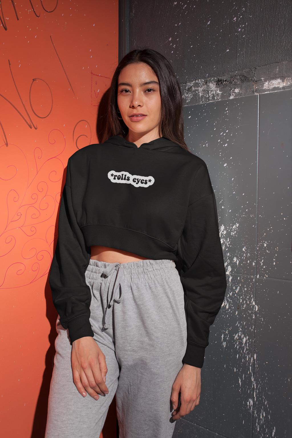 'Rolls Eyes' Oversized Crop Hoodie