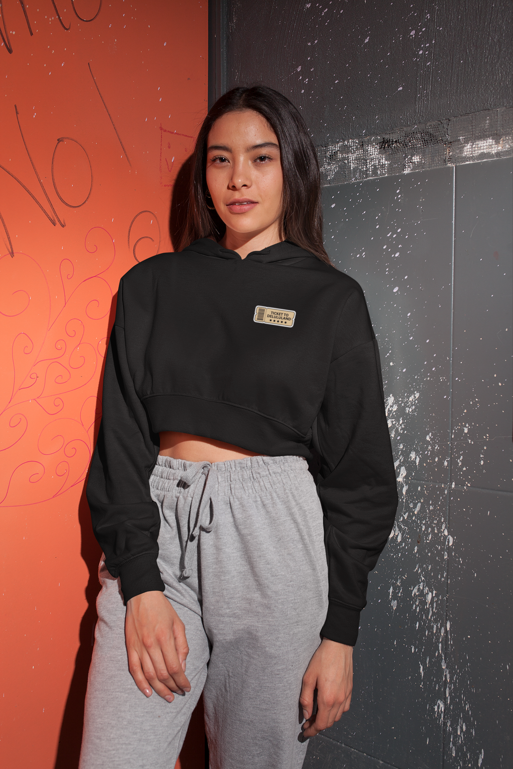 'Ticket to Delululand' Oversized Crop Hoodie