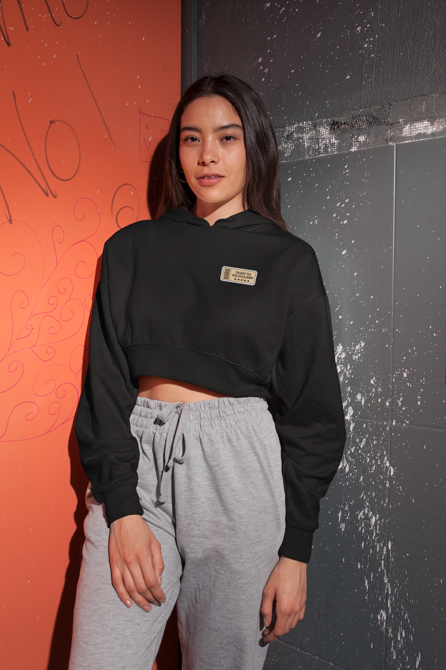 'Ticket to Delululand' Oversized Crop Hoodie
