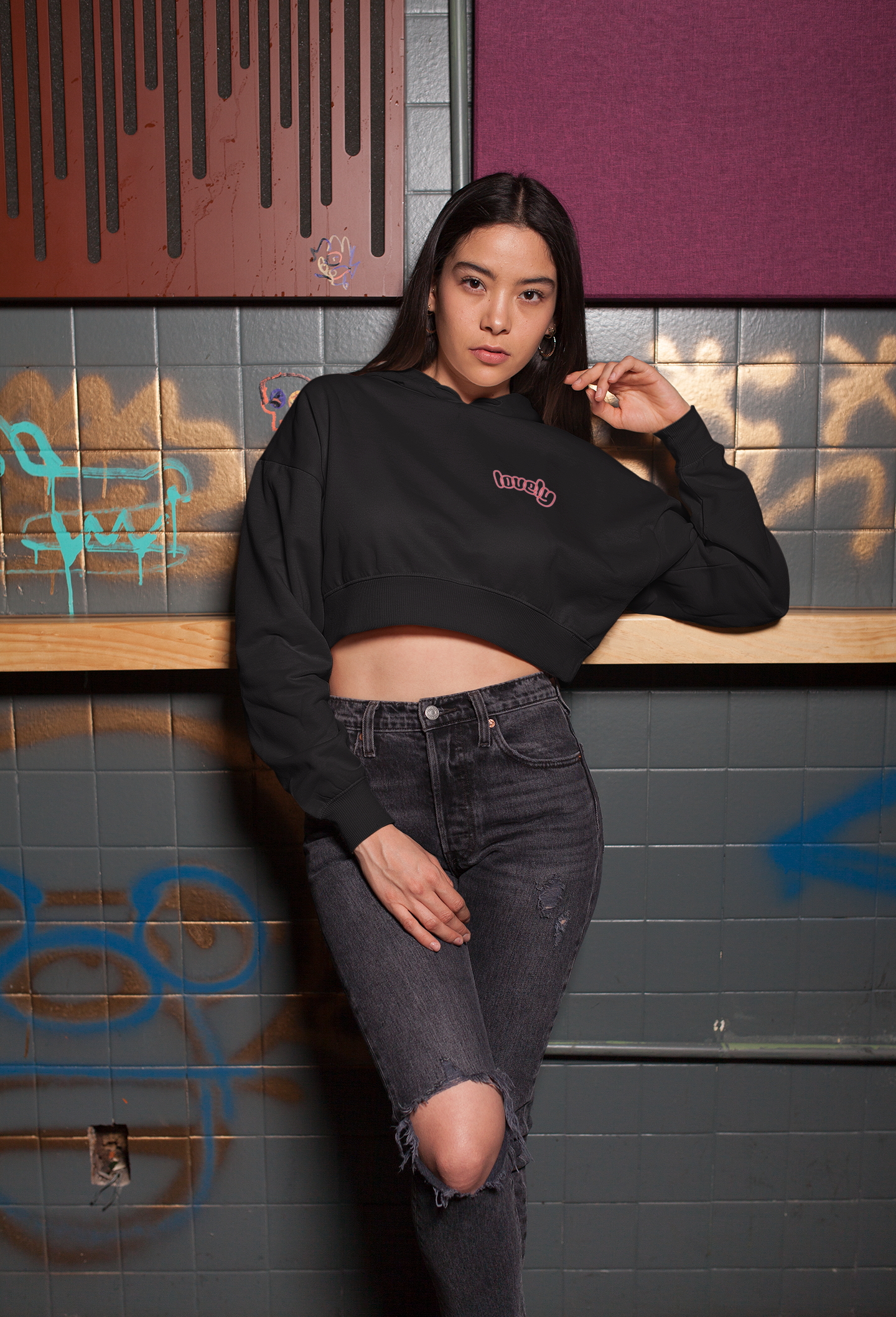 'Lovely' Oversized Crop Hoodie