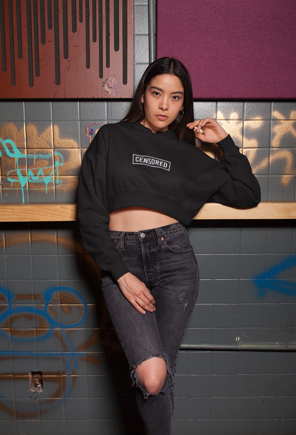 'CENSORED' Oversized Crop Hoodie